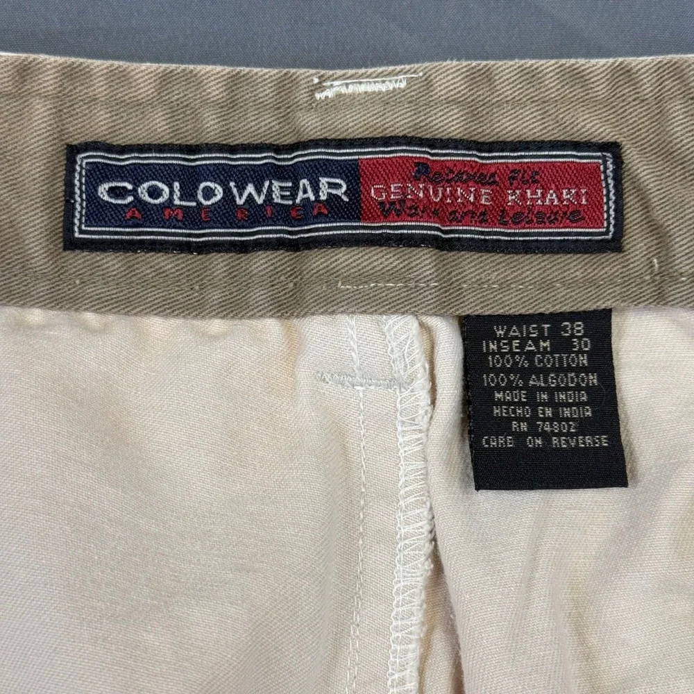 Vintage Colo Wear America Mens Relaxed Fit Khaki Pants Cotton 38x30 Wide Leg